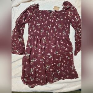 Floral Burgundy Long Sleeve Dress - Fuego Large